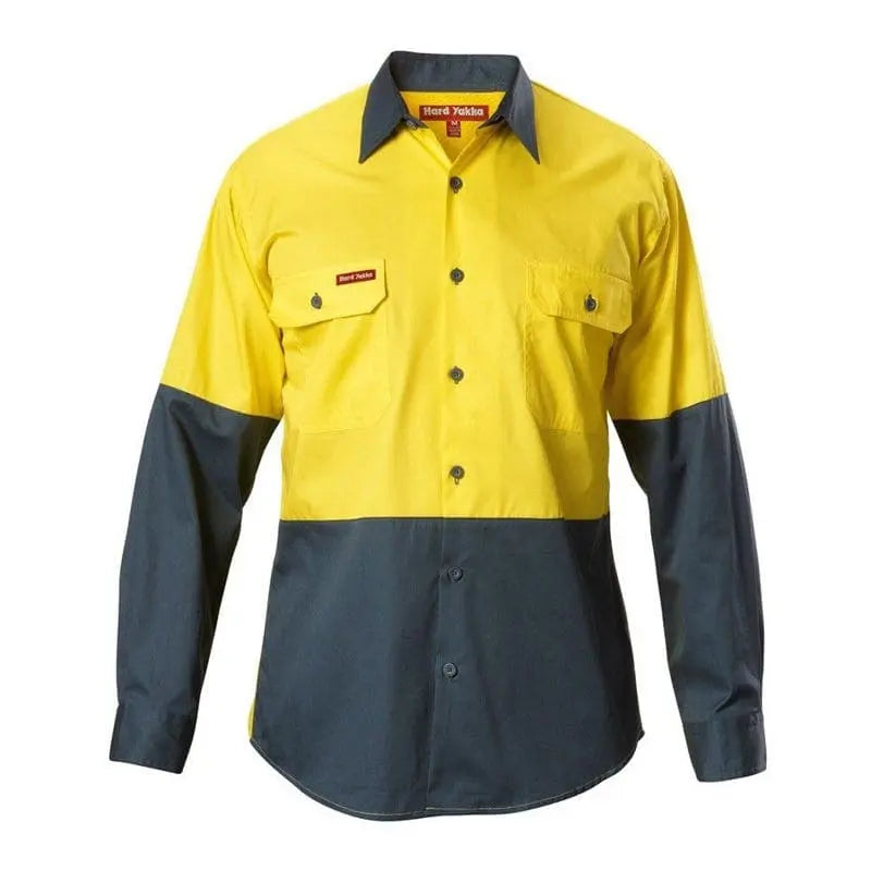 Hard Yakka Hi-visibility Two Tone Cotton Drill Shirt Long Sleeve Y07982 Metro Workwear.